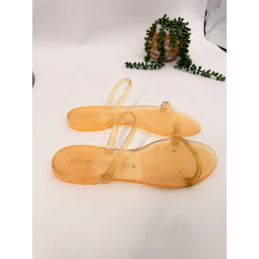 Stuart Weitzman Jelly Sandals Womens 8 Orange Translucent Flat Slide Beach Shoes